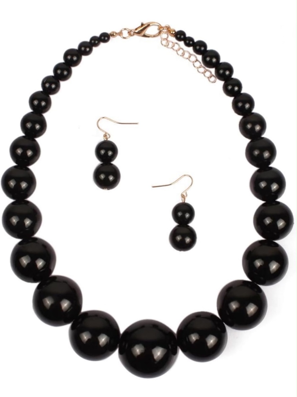 Anthropologie Black Beaded Necklace with Matching Earrings